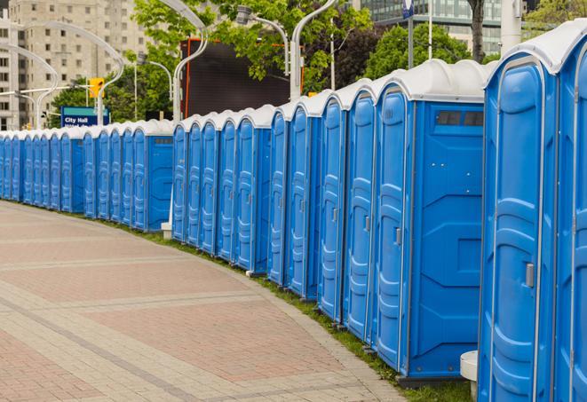 Seasonal porta potty units set up at a Oshkosh, Wisconsin venue